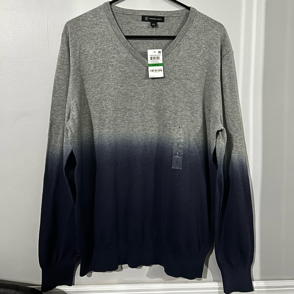 Men’s large gray and blue sweater. NWT.  INC International.
